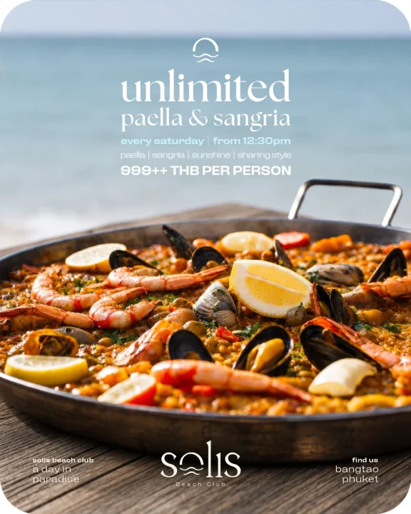 unlimited paella & sangria at Solis Beach Club Phuket