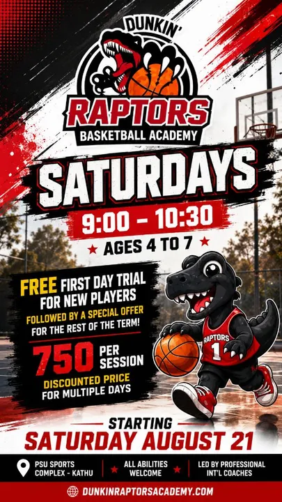 Basketball Sessions For Ages 4 to 7! at Dunkin' Raptors Basketball Academy