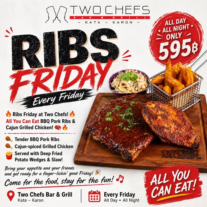 Ribs Friday - All You Can Eat at Two Chefs Karon Beach