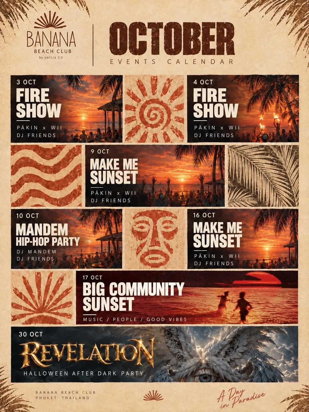 October Events Calendar at Banana Beach Club