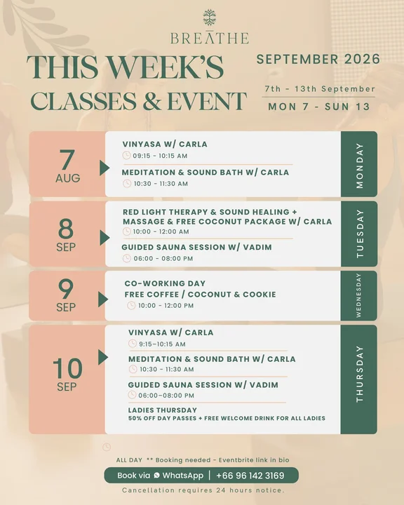 Your Week at BREATHE - Weekly Classes & Events (7–13 September)